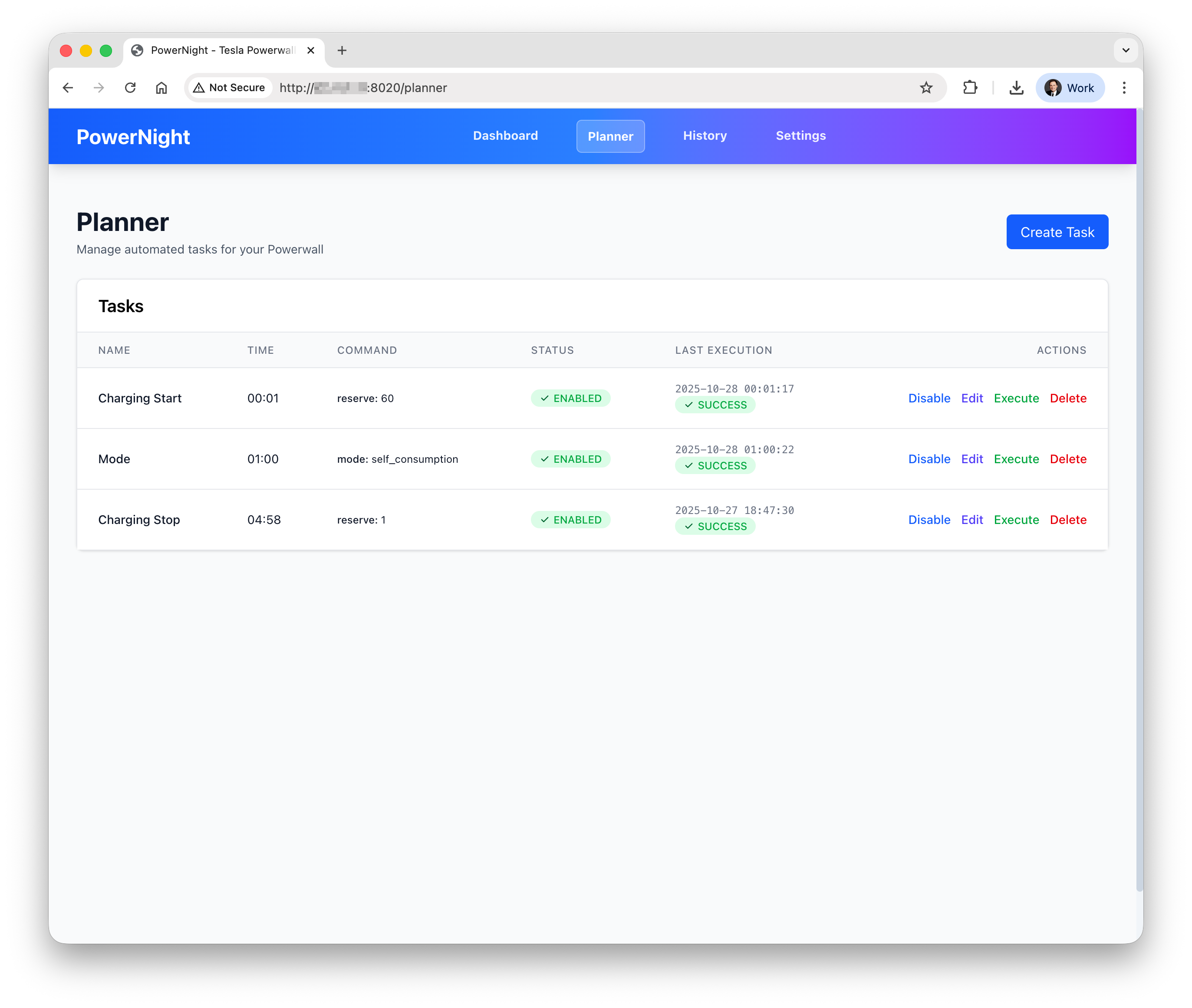 Scheduling interface with overnight charge tasks and backup reserve percentages
